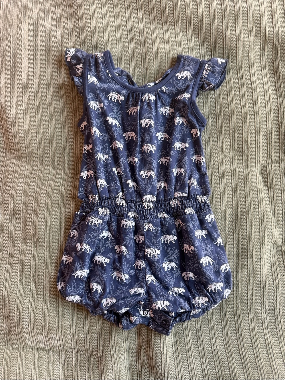 Feather Baby Navy Tiger Print Baby Girls One-Piece Romper